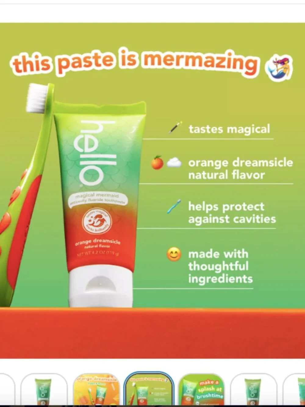 hello Magic Mermaid Fluoride Toothpaste - Orange Dreamsicle 4.2 oz